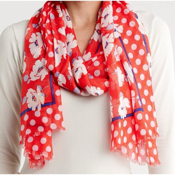 KATE SPADE Scarf Ponderosa Red Springtime Floral Oblong Lightweight - Picture 8 of 8
